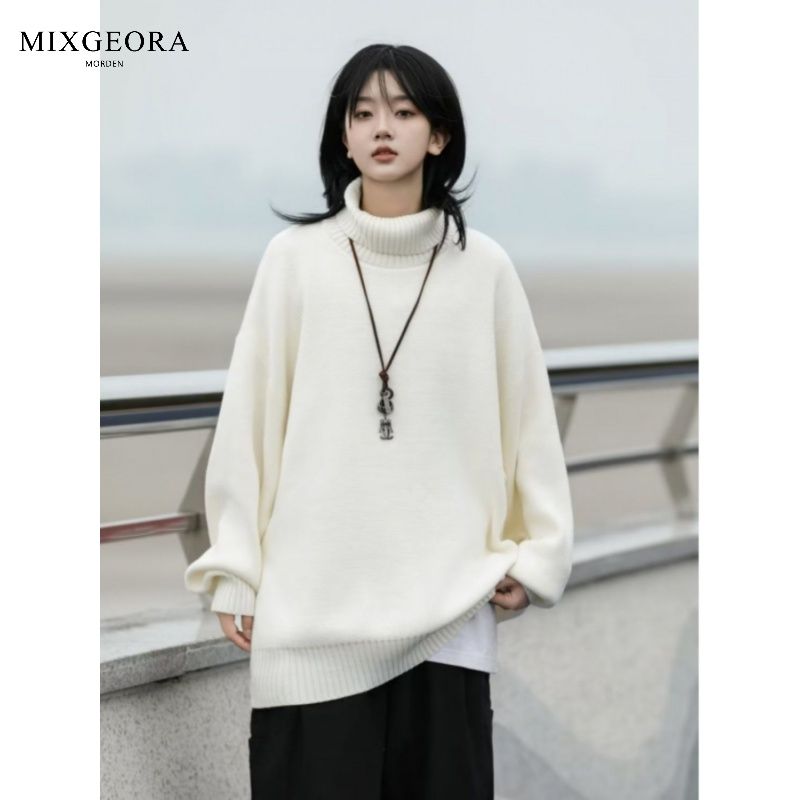 MIX GEORA高领白色毛衣女秋冬季慵懒风长袖内搭上衣宽松针织外套