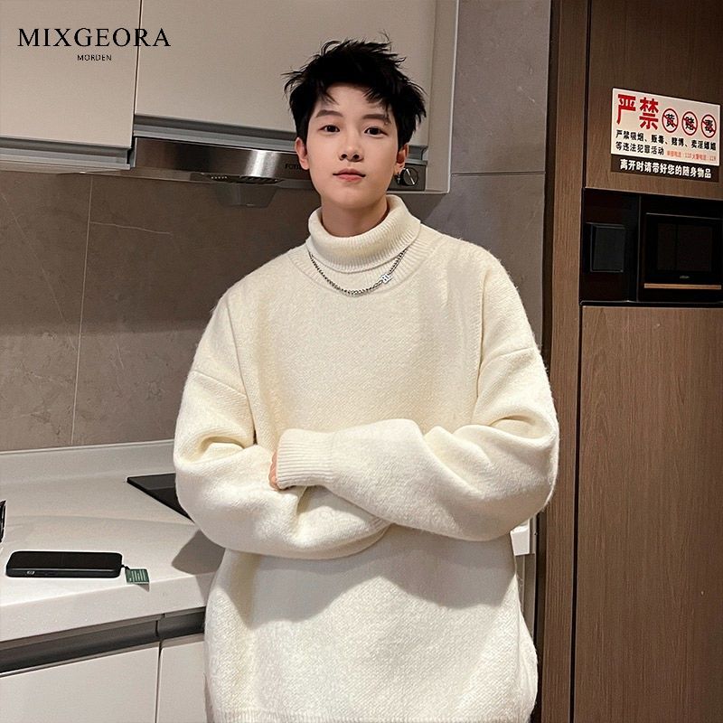 MIX GEORA solid color turtleneck sweater for men, winter inner layering shirt, lazy style casual long-sleeved sweater