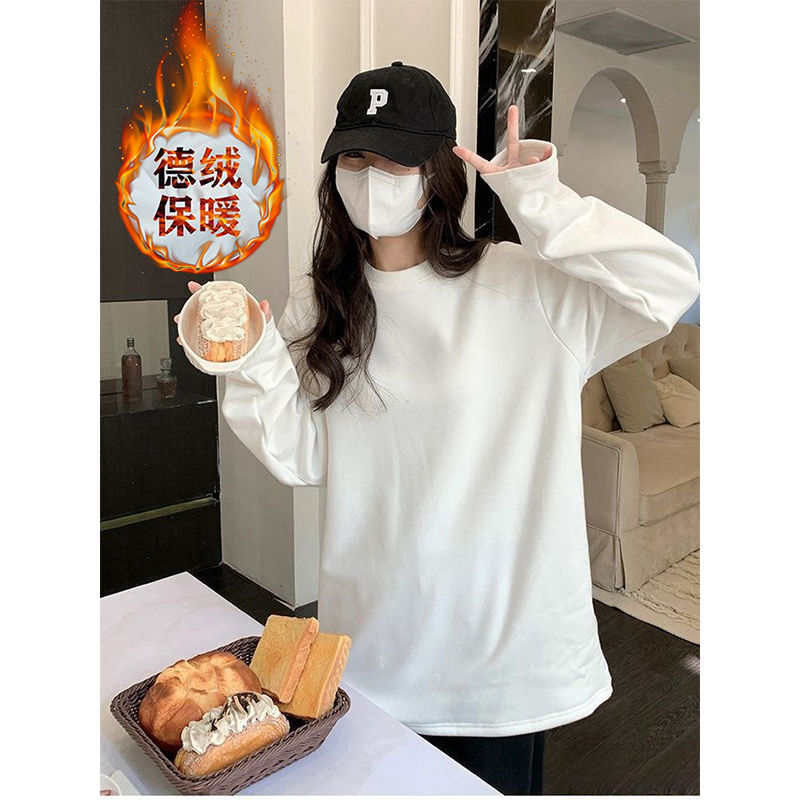 圓領雙面德絨打底衫女秋冬加厚內搭上衣純欲軟糯保暖磨毛T恤女潮