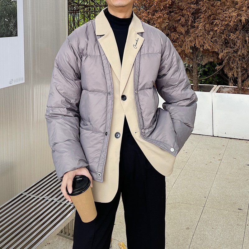 2023秋冬假两件设计时尚棉服韩国复古西装领百搭简约韩版潮流外套