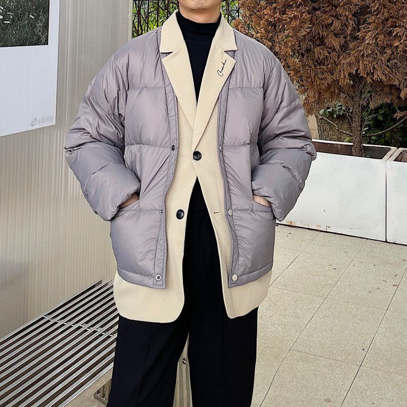2023秋冬假两件设计时尚棉服韩国复古西装领百搭简约韩版潮流外套
