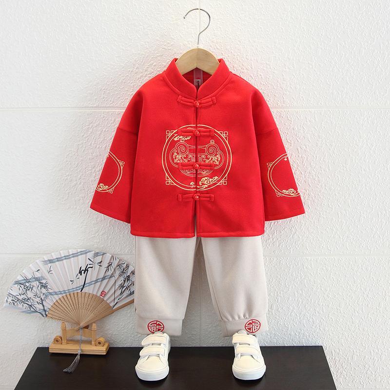 寶寶唐裝秋冬加厚周歲禮服中國風喜慶秋裝漢服抓周衣服男童拜年服