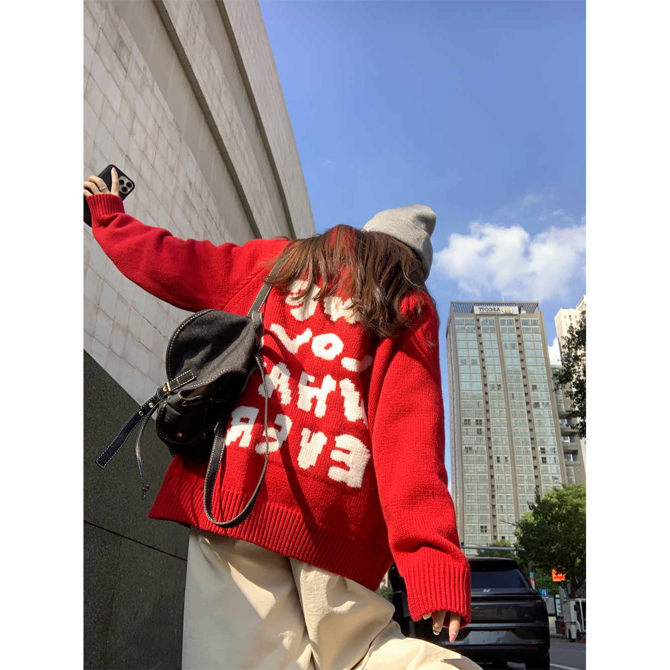 Smiley face lettering jacquard lapel zipper sweater jacket for women in autumn and winter lazy loose long-sleeved knitted cardigan top