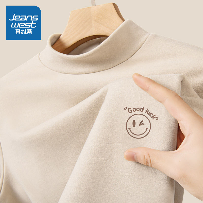 Autumn and winter half turtleneck inner bottoming shirt for women Maillard large size fat mm brushed warm plus velvet long-sleeved T-shirt