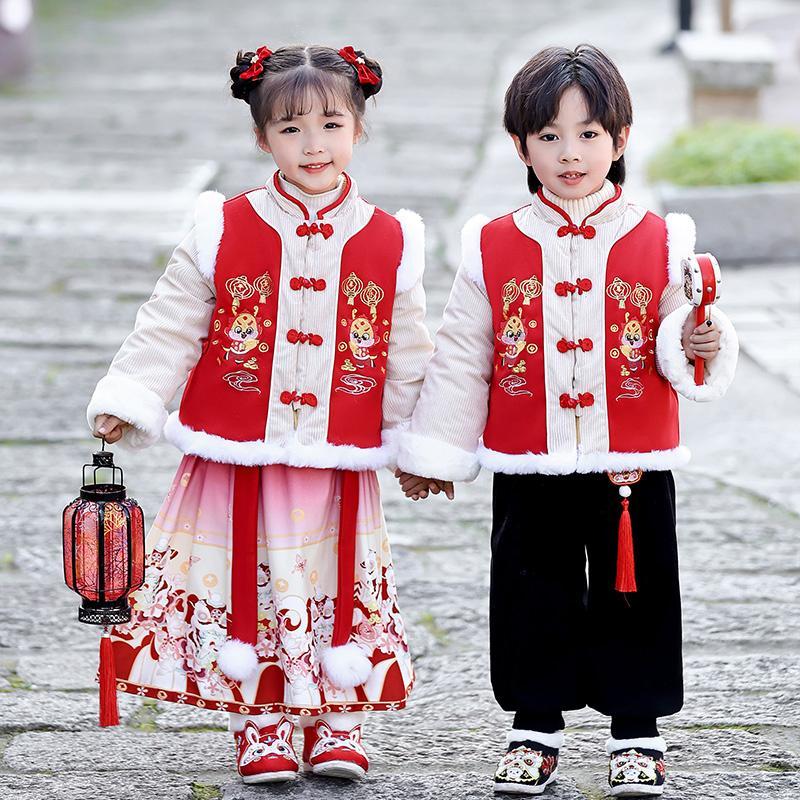 拜年服男童中国风龙年新年装儿童唐装汉服宝宝周岁礼服女童过年服