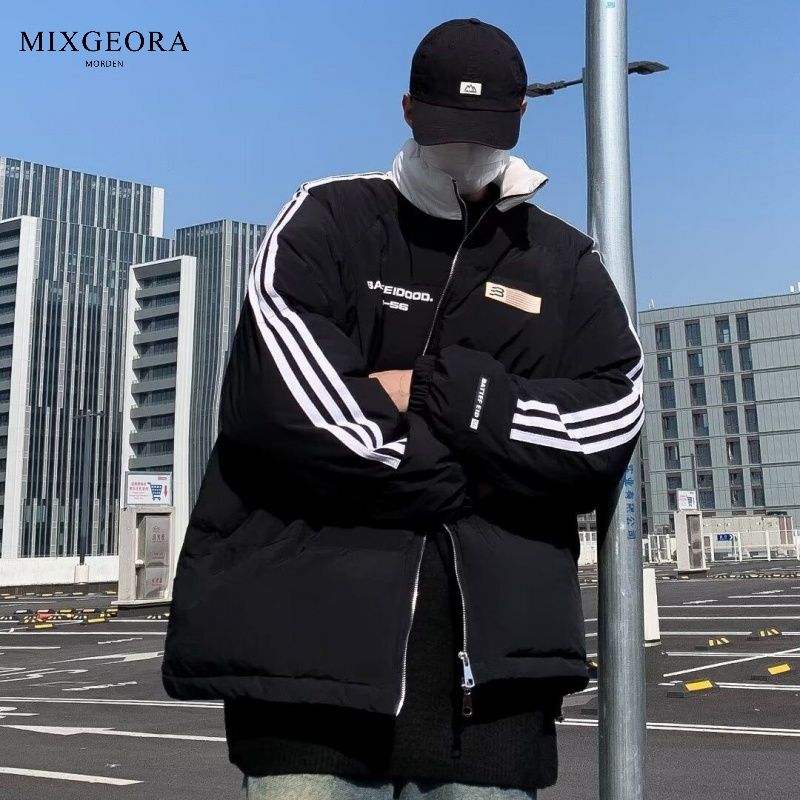 MIX GEORA國潮美式條紋旗幟棉衣棉服冬季麵包服情侶加厚棉襖外套