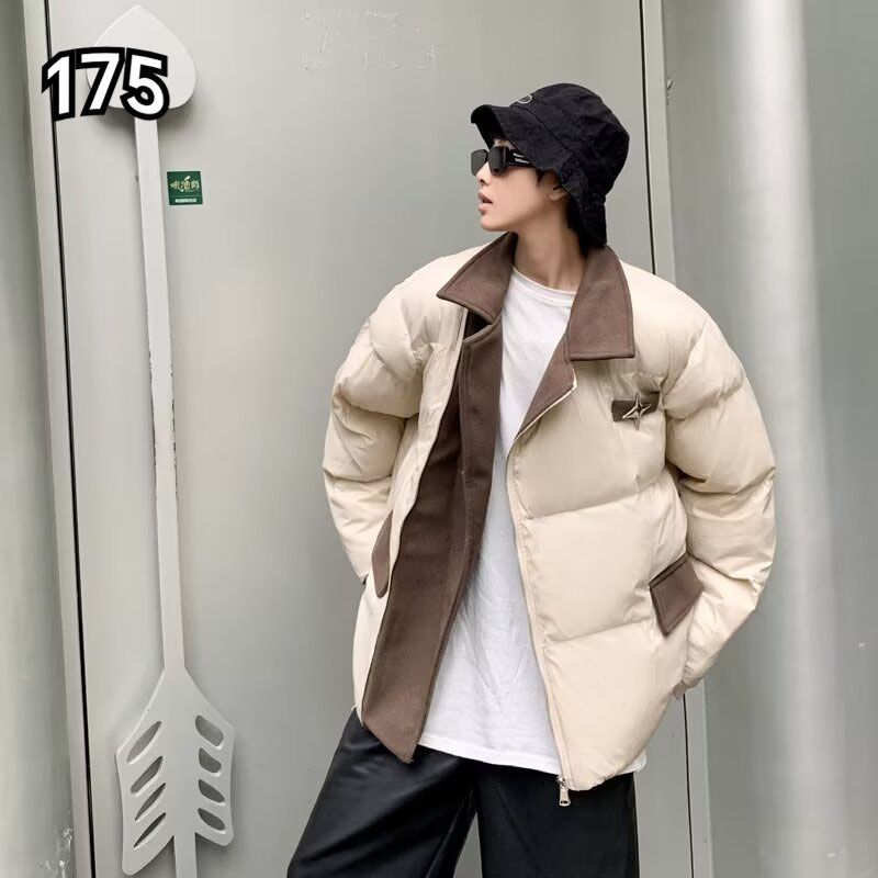 175CM new autumn and winter Korean style cotton coat for men, fake two-piece cotton coat, high-end loose bread coat