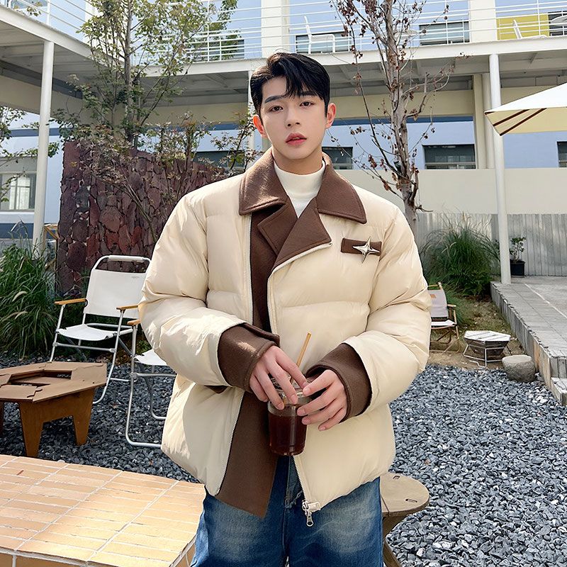 2023 new cotton-padded jackets for men, winter wear, thickened, high-end design, niche fake two-piece trendy brand cotton-padded jackets