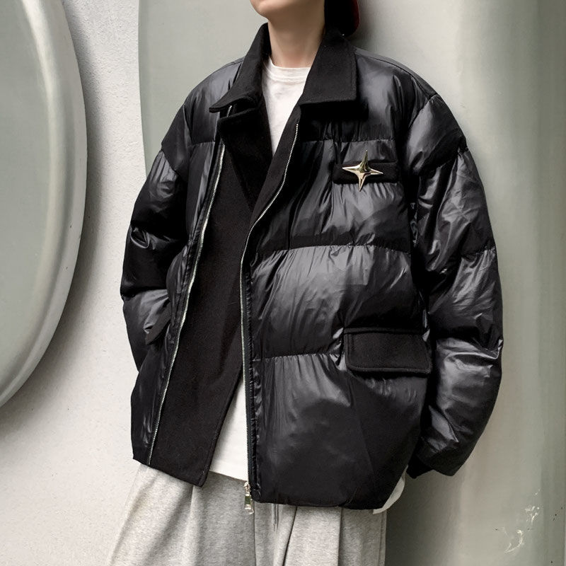 American lapel cotton coat for men in winter 2023 new retro trendy brand high-end niche design fake two-piece cotton coat