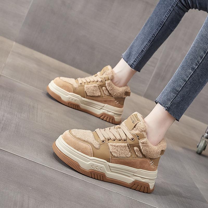 Thick-soled high-top sneakers for women  autumn and winter new style internet celebrity super popular casual plus velvet cotton shoes for outer wear furry shoes