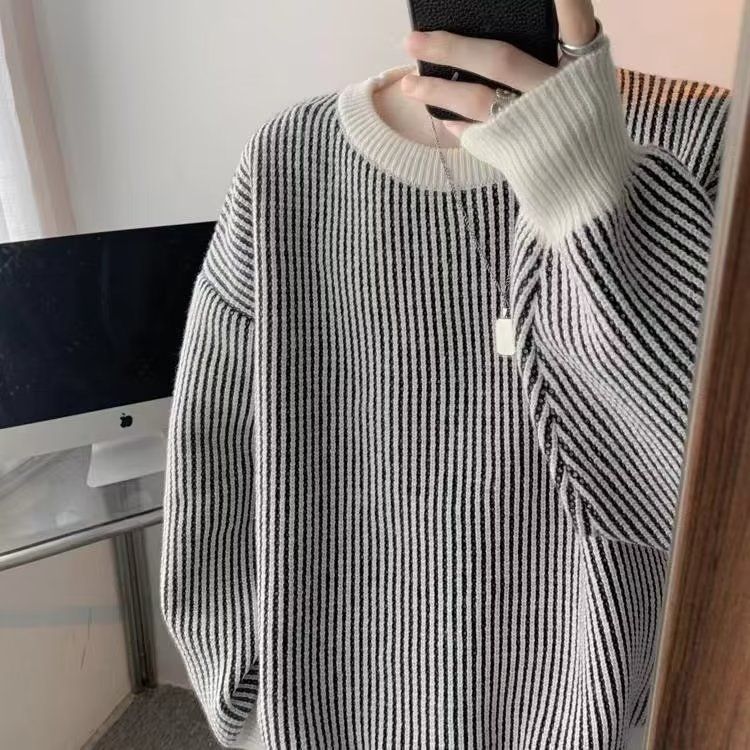 Retro pinstripe sweaters for men and women, trendy brand niche soft waxy autumn and winter lazy loose ins couple student sweaters