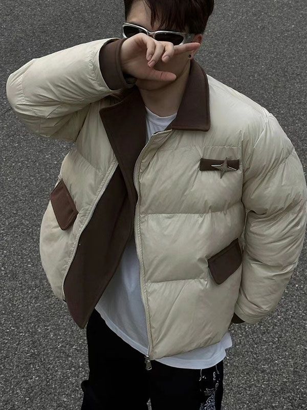 New winter cotton-padded jacket for men, thickened and high-end design, niche fake two-piece trendy brand contrasting color cotton-padded jacket