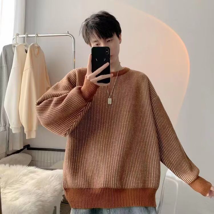 Retro pinstripe sweaters for men and women, trendy brand niche soft waxy autumn and winter lazy loose ins couple student sweaters