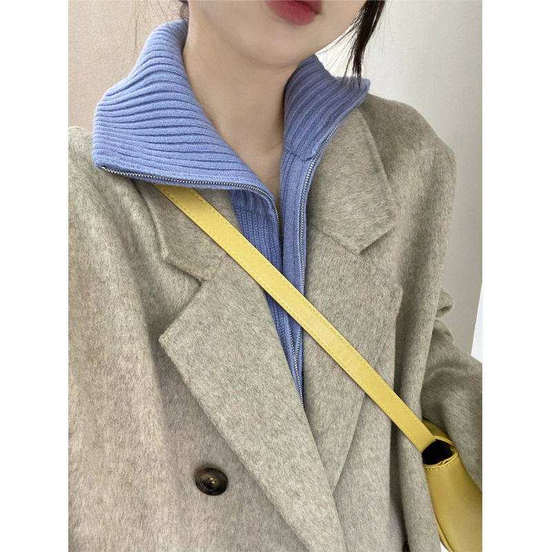 燕麥色呢子大衣女中長款秋冬新款高級感赫本風小個子加厚毛呢外套