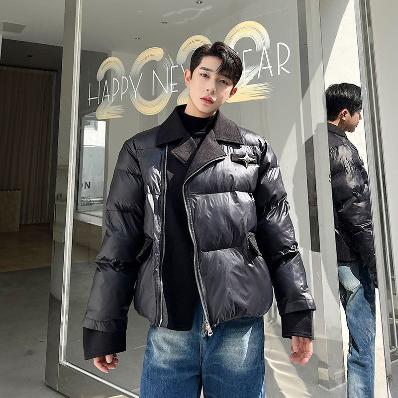  new cotton-padded jackets for men, winter wear, thickened, high-end design, niche fake two-piece trendy brand cotton-padded jackets