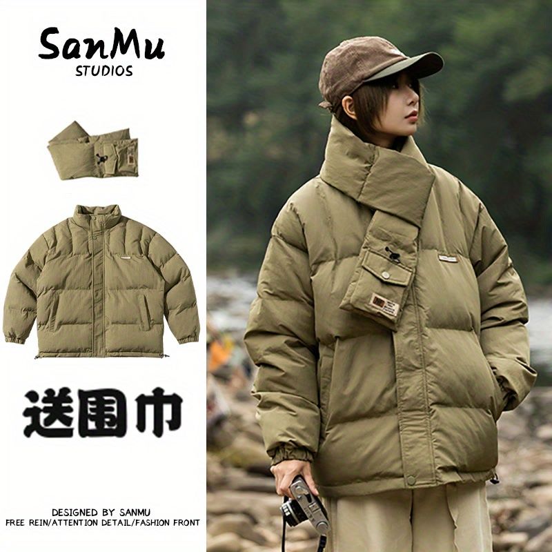 冬季山系加厚麵包服男日系潮ins棉服外套女情侶圍巾立領寬鬆休閒