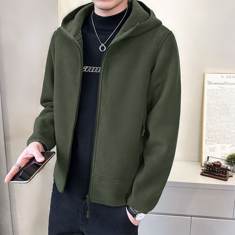 Double-sided polar fleece jacket men's autumn and winter 2023 new trendy polar fleece hooded jacket men's tops spring and autumn styles