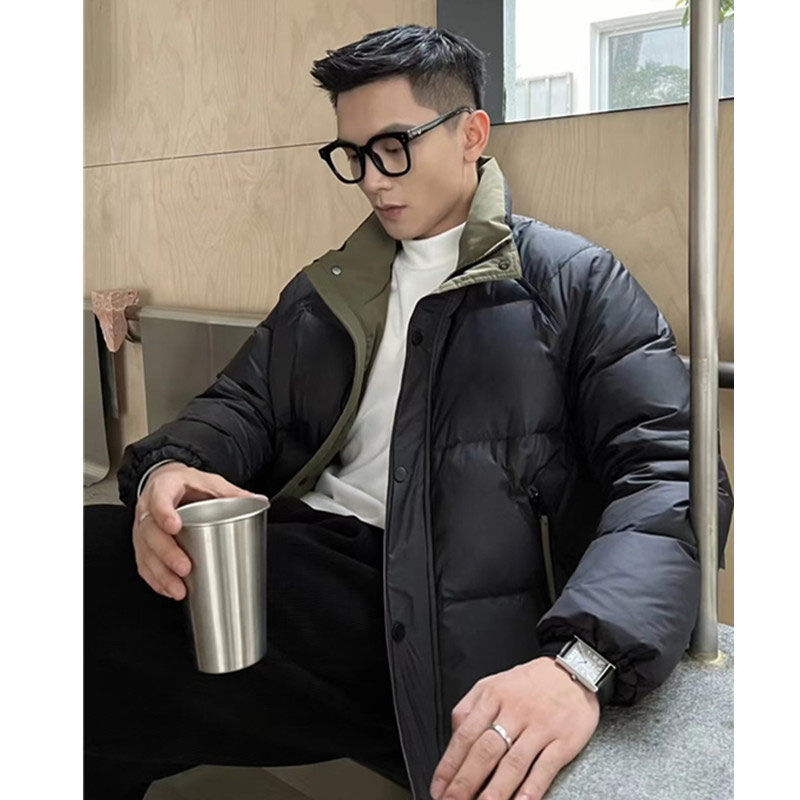 男士冬季短款立领棉服潮牌新款韩版拼色面包服时尚保暖加厚外套