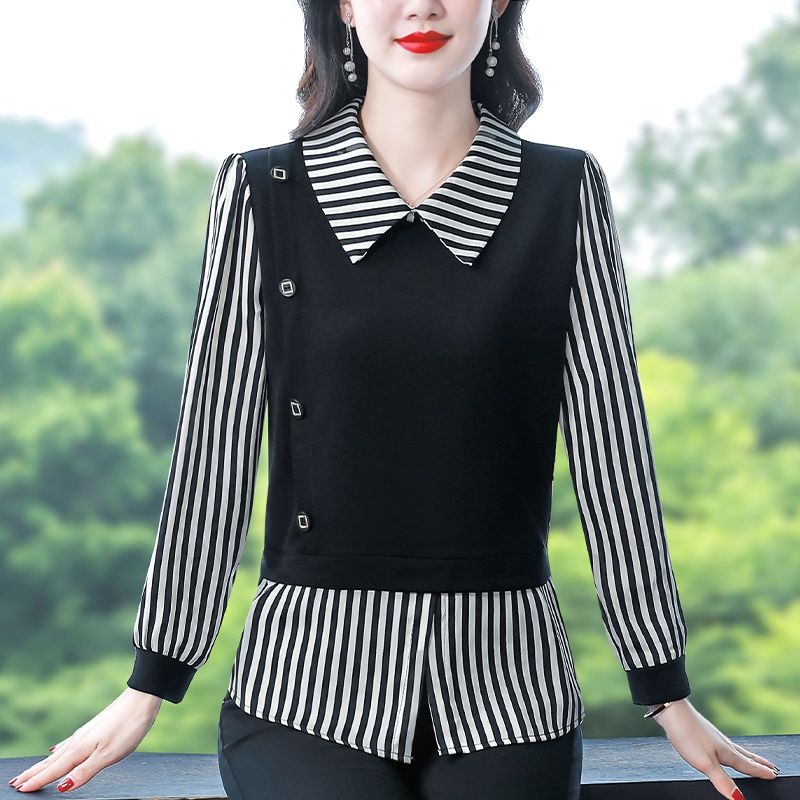 假兩件襯衫女士設計感上衣2023秋季新款長袖打底衫寬鬆遮肚子襯衣