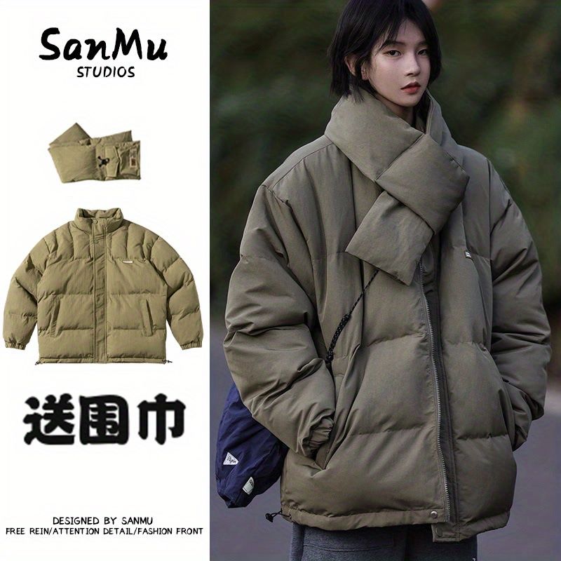 日系加厚保暖麵包服男潮ins外套女冬季韓版情侶棉衣圍巾立領棉服