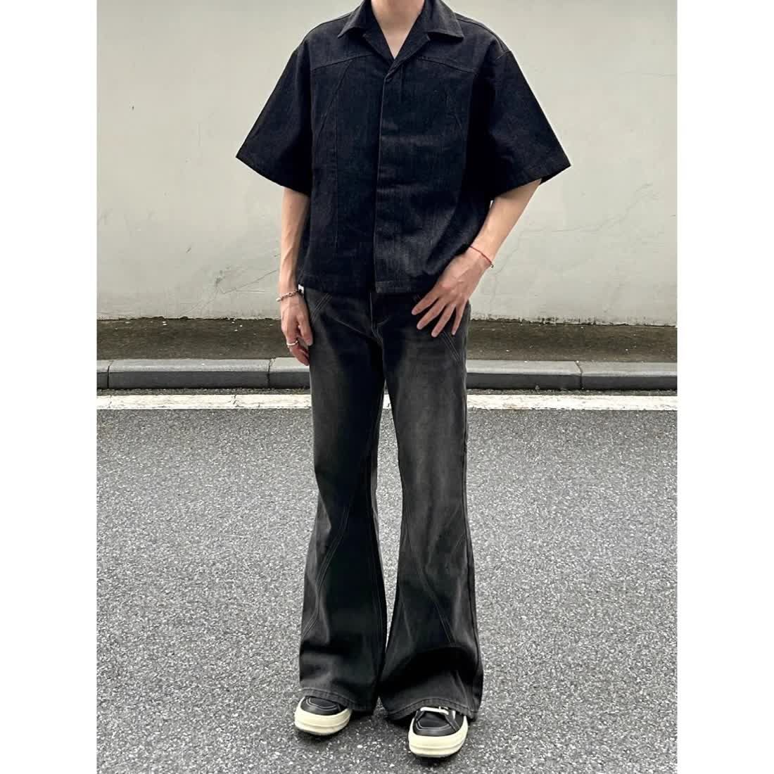 美式高街喇叭牛仔褲男女百搭黑色長褲直筒闊腿秋季vibe高級感潮流