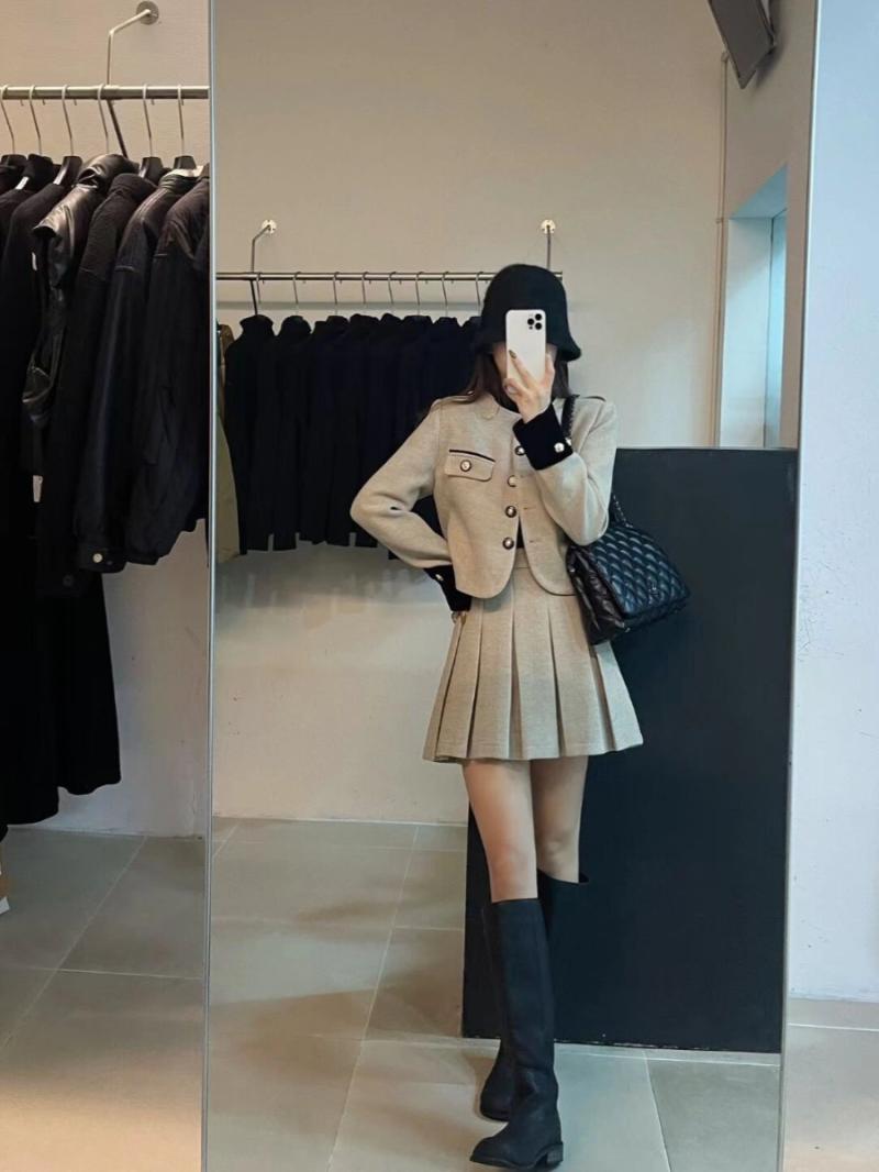 法式氣質復古小香風套裝女秋冬新款時尚短外套百褶裙小個子兩件套