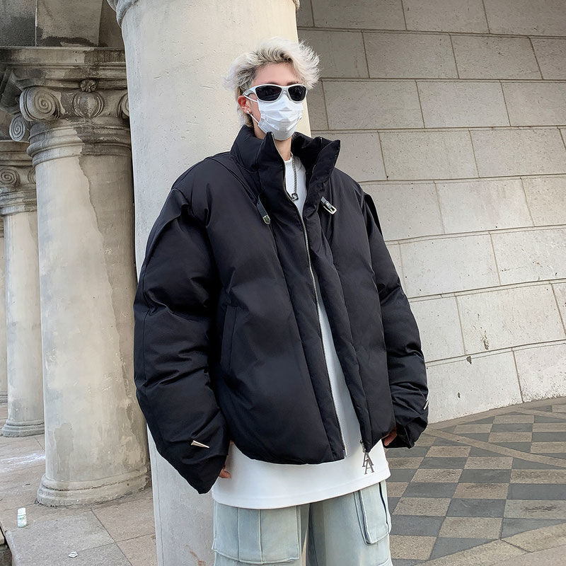 纯色高街立领棉衣男冬季美式高级感保暖外套设计感小众工装面包服
