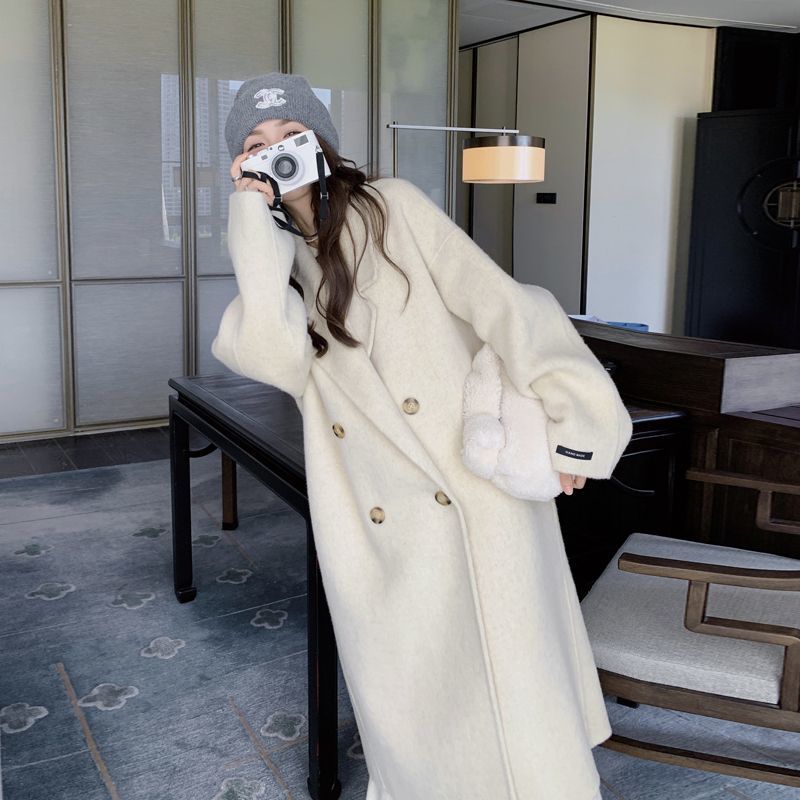 高端雙面羊絨大衣女2023年冬季新款韓版寬鬆顯瘦中長款羊毛呢外套