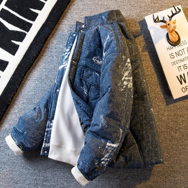 Men's clothing trendy brand Japanese retro distressed denim cotton jacket men's autumn and winter trendy brand workwear cotton jacket
