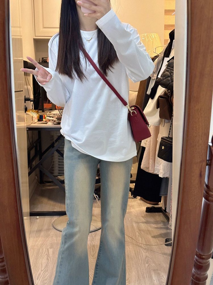 100%純棉2023秋季新款白色長袖t恤女學生韓版寬鬆打底衫上衣ins潮