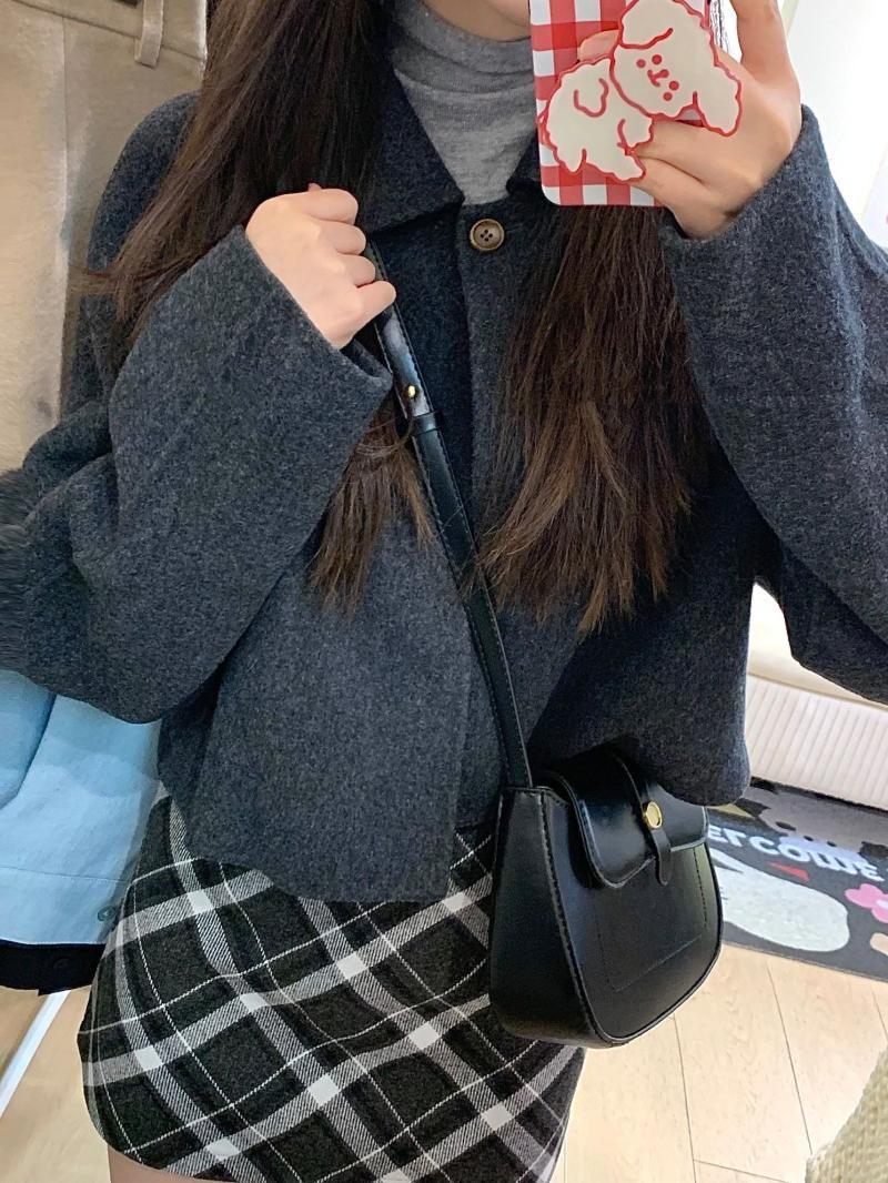 美式復古格紋毛呢半身裙女秋冬款大碼胖MM小個子高腰遮胯A字短裙