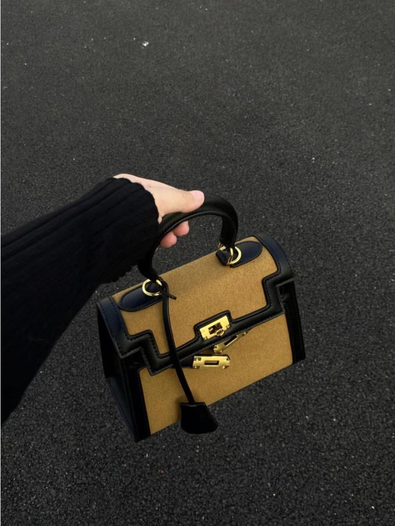 High-end light luxury Kelly bag 2023 niche design texture stitching retro portable commuter bag single shoulder crossbody bag