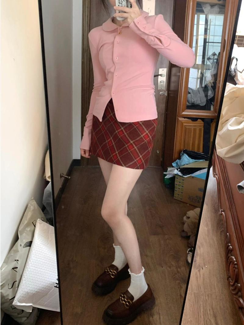 復古格紋撞色毛呢半身裙女2023秋冬大碼胖MM高腰顯瘦遮肉A字短裙