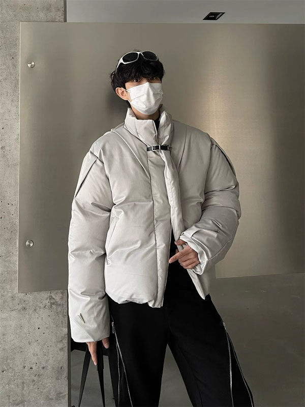 American niche design structure stand collar cotton coat men's winter metal embellishment simple advanced thickened cotton coat trend