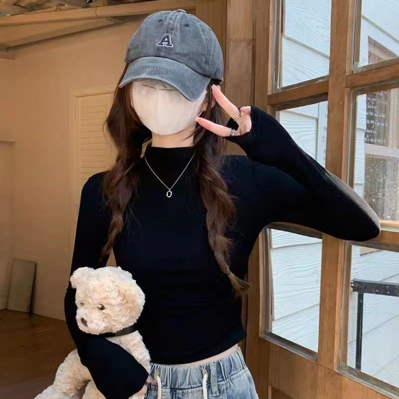 半高領打底衫女內搭緊身長袖t恤短款高腰收腰顯瘦性感純欲上衣冬