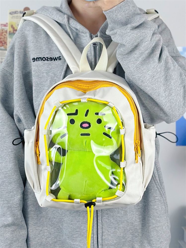 新款日系大容量20cm娃包双肩包 韩国ins可爱透明书包高中生玩偶包