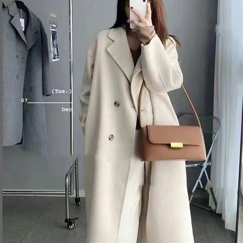 Oatmeal double-sided wool coat for women mid-length 2023 winter new Korean style over-the-knee Hepburn style woolen coat