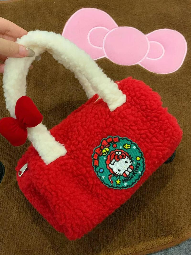 小众设计圣诞跨年手提包2023秋冬红色喜庆毛绒包撞色羊羔毛包包潮
