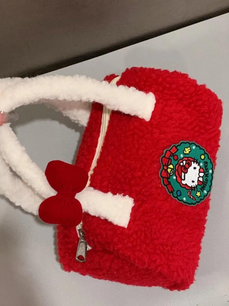 小众设计圣诞跨年手提包2023秋冬红色喜庆毛绒包撞色羊羔毛包包潮