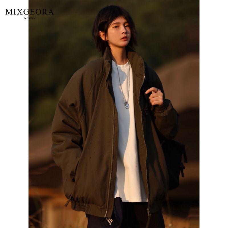 MIX GEORA winter Japanese solid color basic stand-up collar thickened cotton clothing raglan sleeves men's loose corduroy cotton clothing