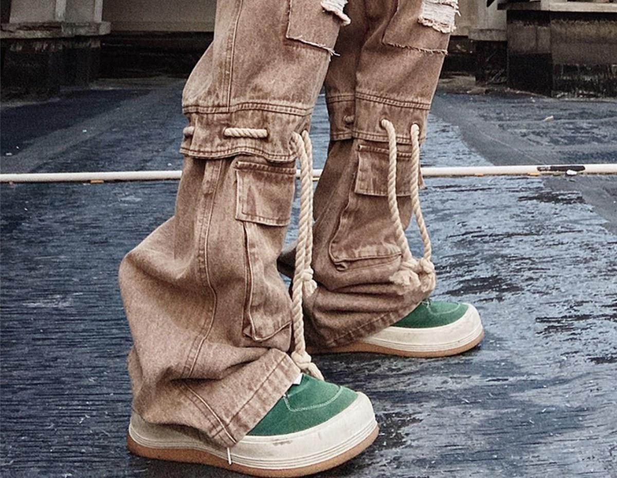 Jean vintage américain tendance style hip-hop à grandes poches, coupe ample, pantalon droit rétro à jambes larges_voghion.com