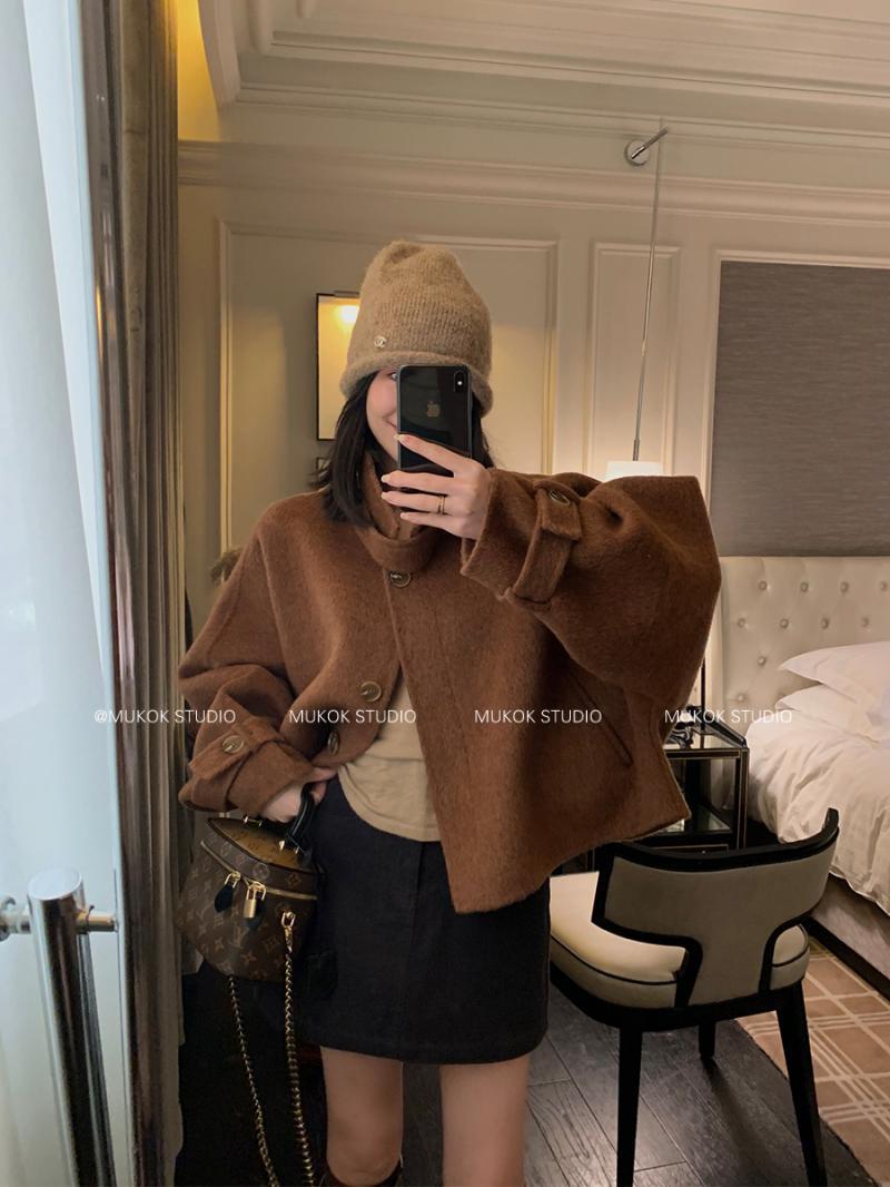 洋氣時髦毛呢外套女秋冬新款美拉德時尚高端大氣遮肉顯瘦呢子外套