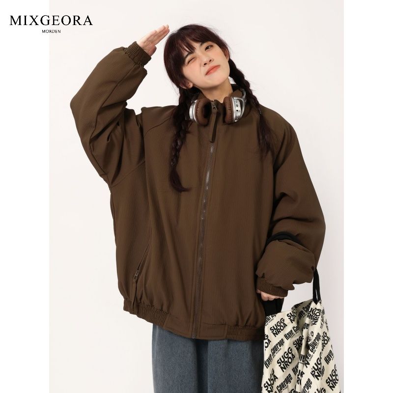 MIX GEORA冬季立領寬鬆潮牌棉衣男女美式復古休閒燈芯絨外套棉服