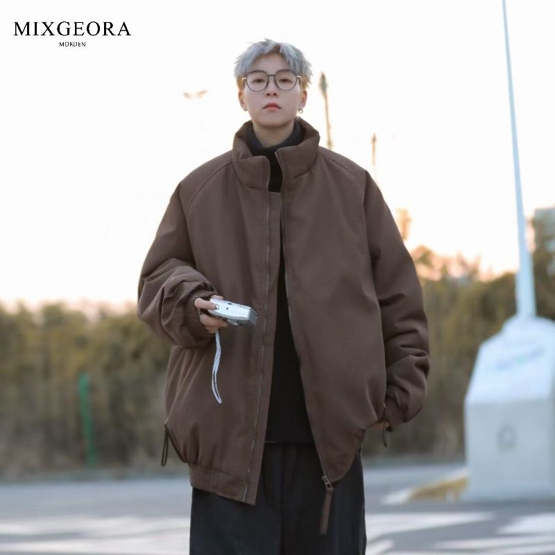 MIX GEORA棒球服棉衣外套男款冬季日系寬鬆休閒燈芯絨連帽夾克ins