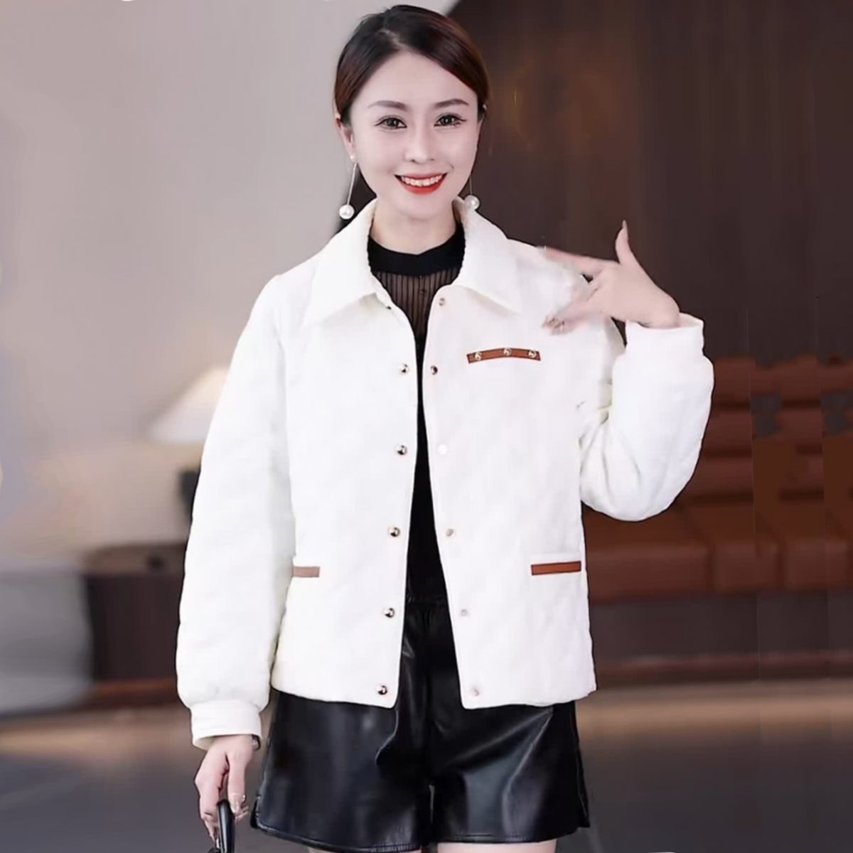 夾棉內里小香風菱格輕薄棉服女2023年秋冬新款小個子寬鬆棉衣外套