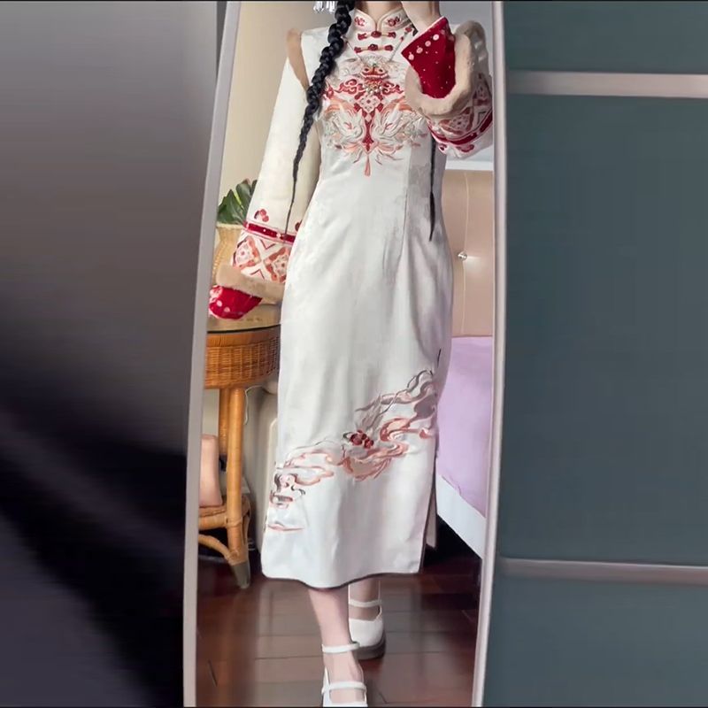 秋冬新款國風漢元素過新年屬龍過年戰袍衣服冬季改良旗袍連衣裙女