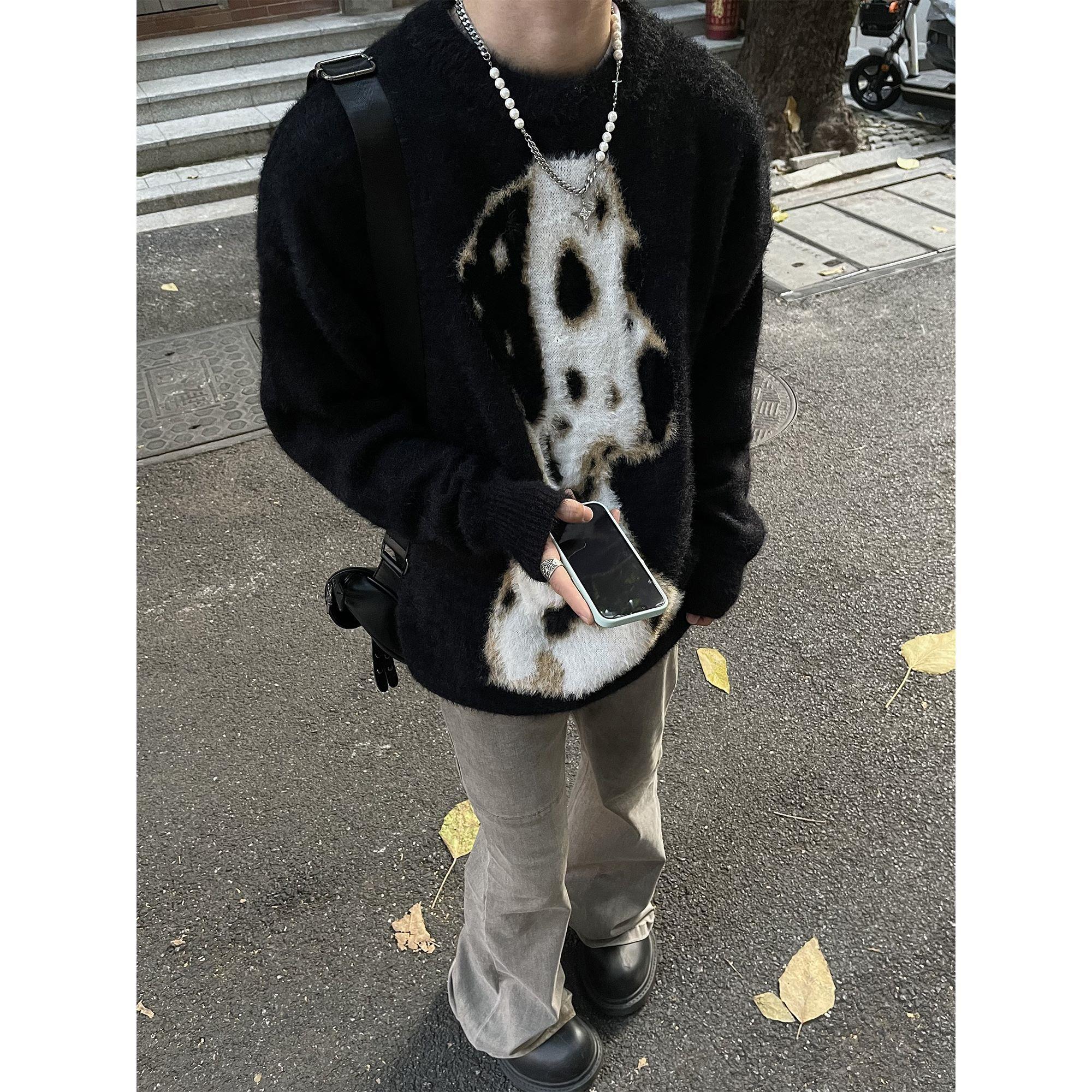 美式復古斑點狗軟糯仿貂毛毛衣針織衫男女潮牌情侶外套ins慵懶風