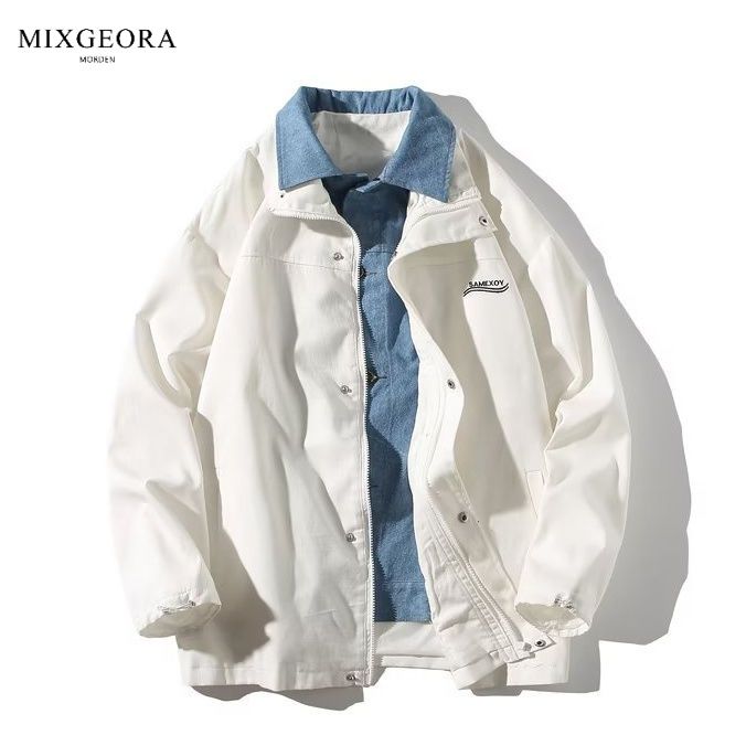 MIX GEORA Japanese retro fake two-piece spliced ​​denim jacket men's loose high-end spring and autumn cotton jacket
