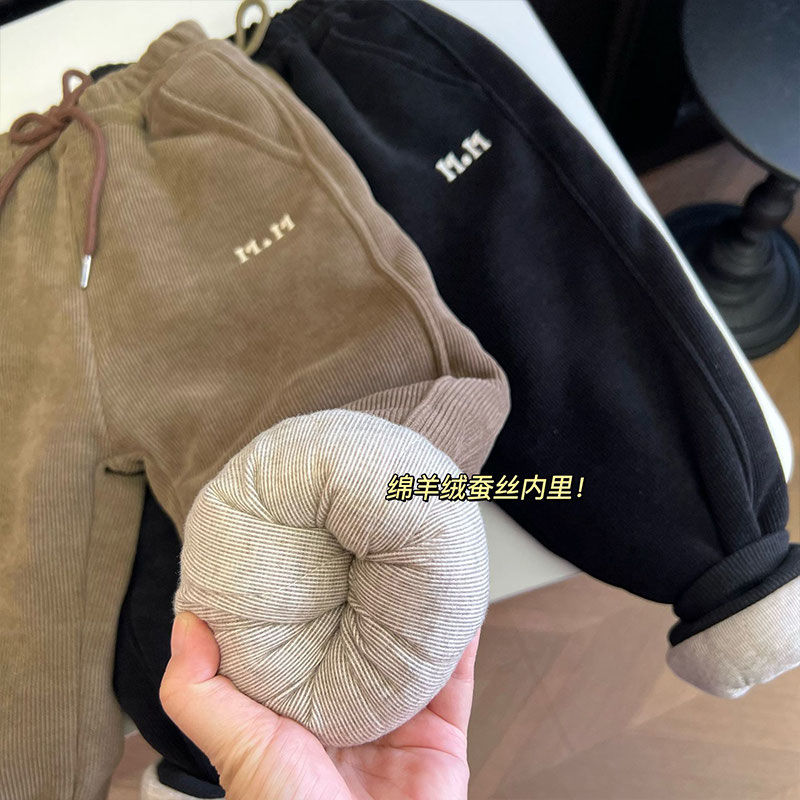 三層兒童蠶絲棉褲加厚一條過冬外穿超厚大棉男女童燈芯絨保暖褲子