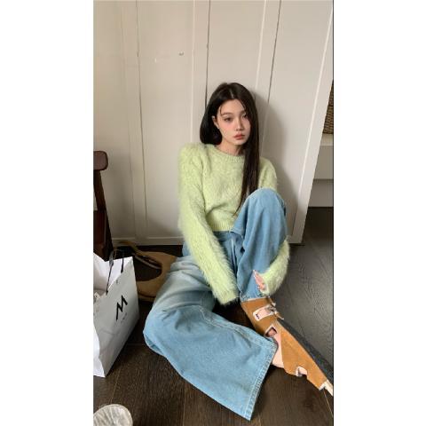 溫柔系凡爾賽上衣甜美風毛衣女秋冬季寬鬆慵懶風仿貂毛針織衫外套